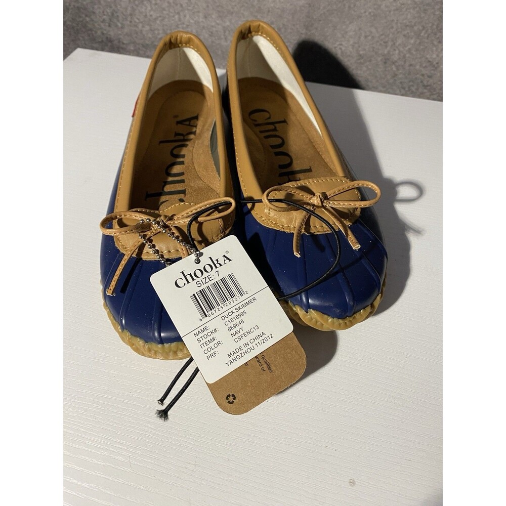 Chooka Duck Skimmer Navy/Tan Waterproof Rain Ballet Flats Women's Size 7 NWT